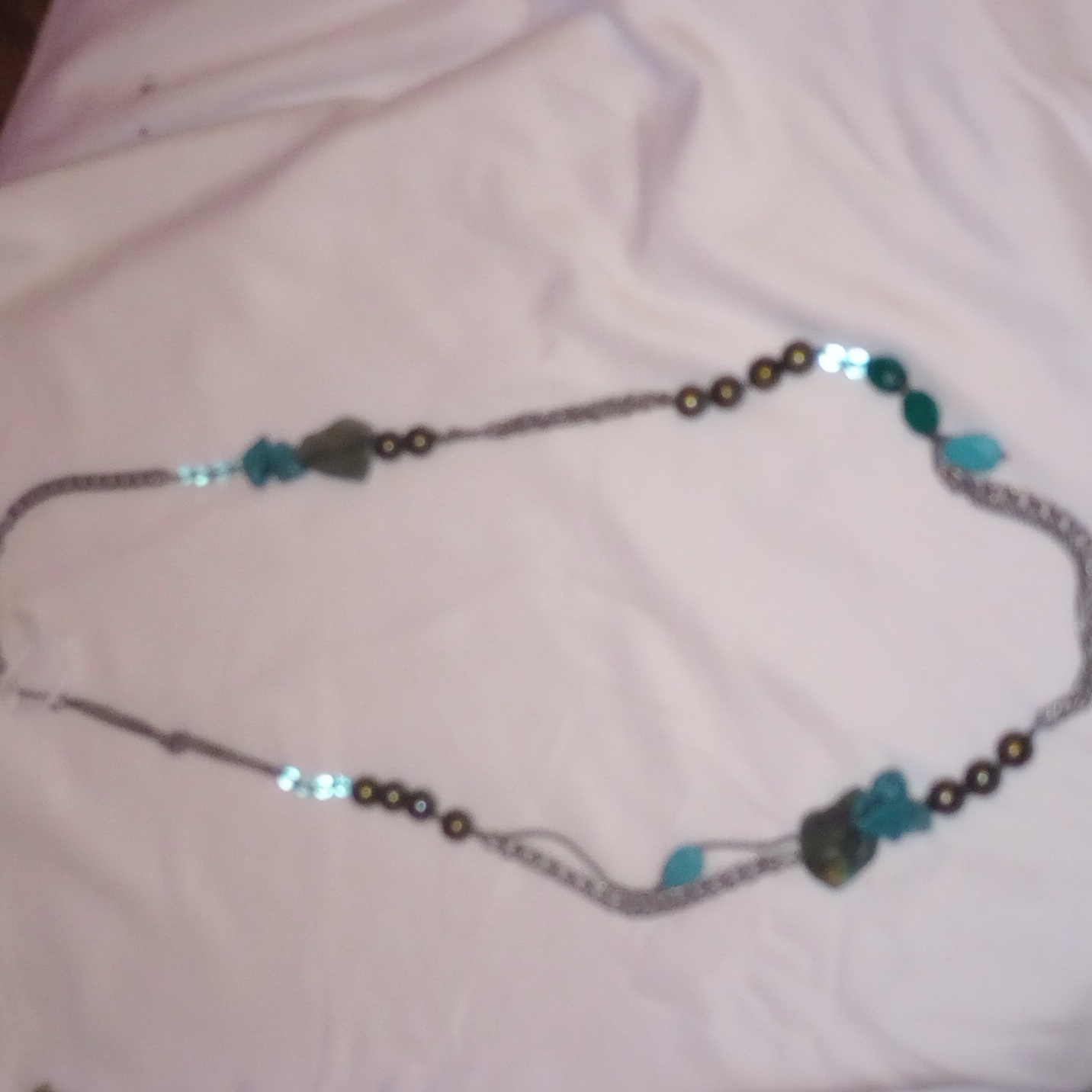 Kenneth Cole Semi-Precious Gemstone Statement Necklace- Blue Green Stone Chunk 60$